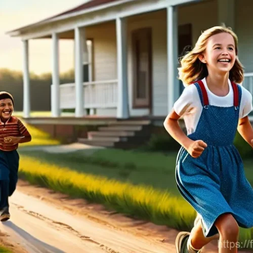 Home 29 포레스트 검프 영화 소개 - A vibrant illustration depicting a young Forrest Gump, around 8-10 years old, wearing his leg braces...